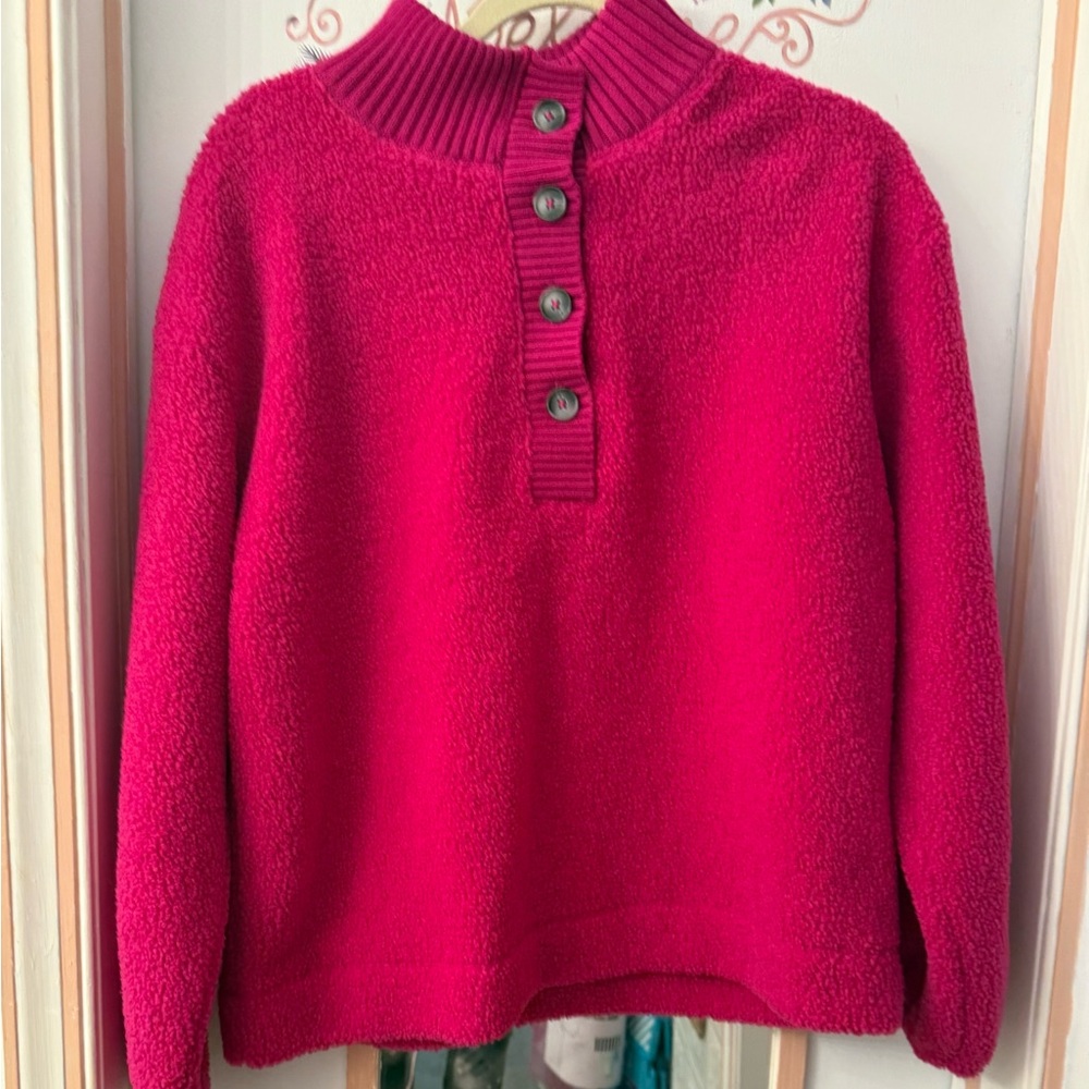LOFT Fuchsia Button-Up Turtleneck Sweater